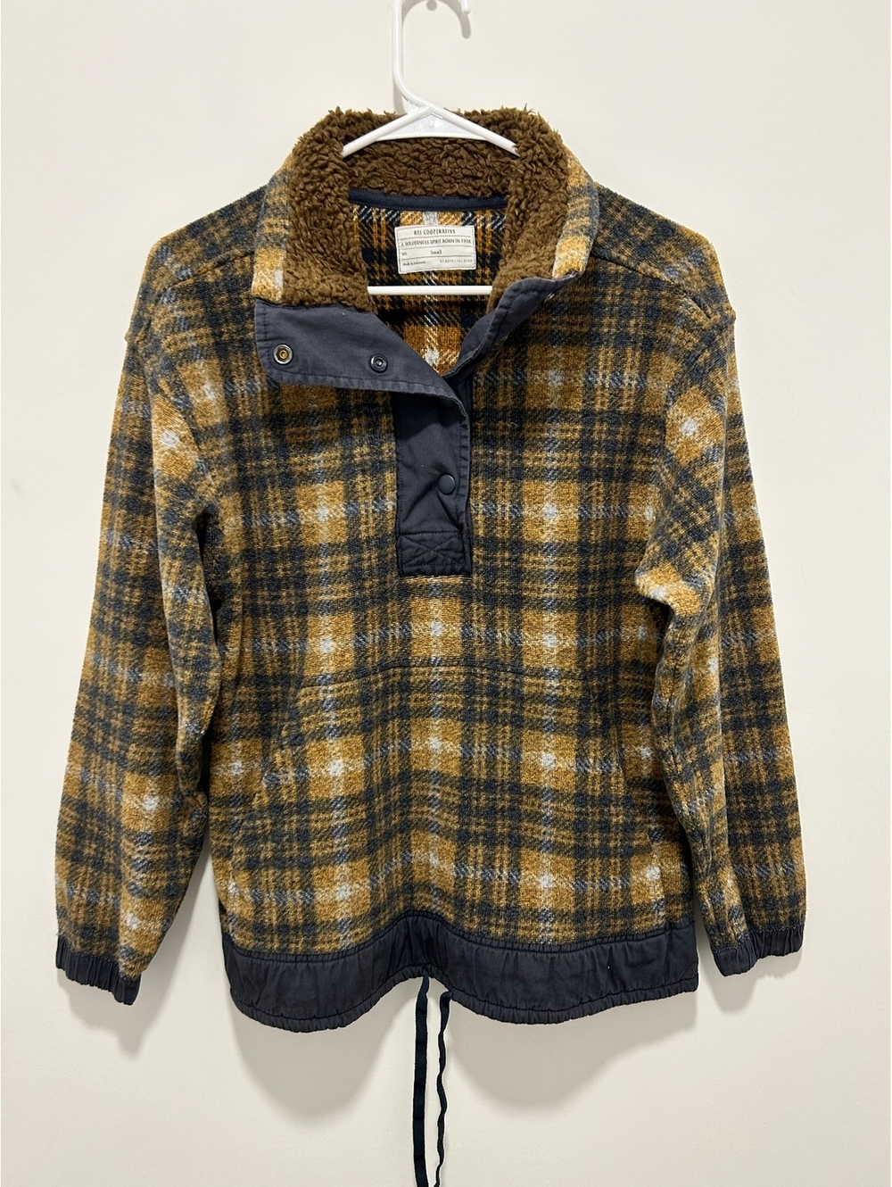 REI Cooperative Men's Plaid Sherpa Collar Pullover Jacket Small